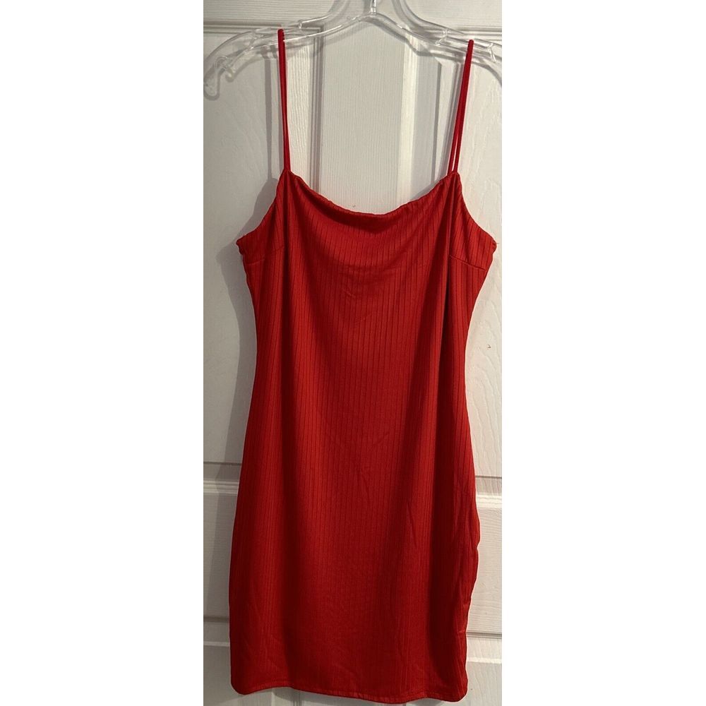 NWT Heart & Hips Sexy Red Rib Knit Mini Dress Spaghetti Straps Womens L‎